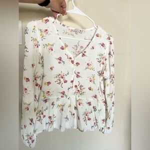 Peplum Floral V-Neck Button-Up Blouse • Size S • Worn Once